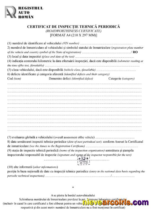 Romania Registrul Auto Român Periodic technical inspection certificate (roadworthiness certificate) scr
